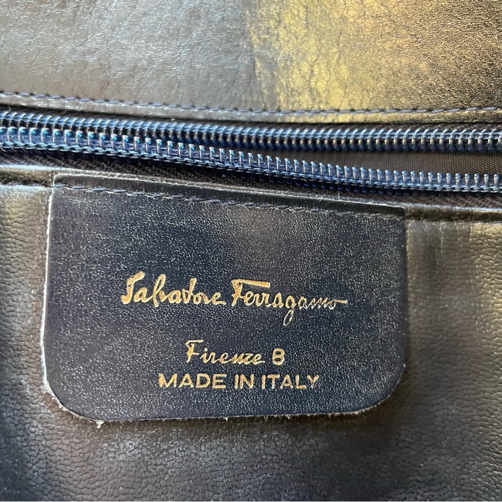VTG Salvatore Ferragamo Firenze 8 Navy Blue Denim Leather Tote Shoulder Bag - Picture 6 of 14